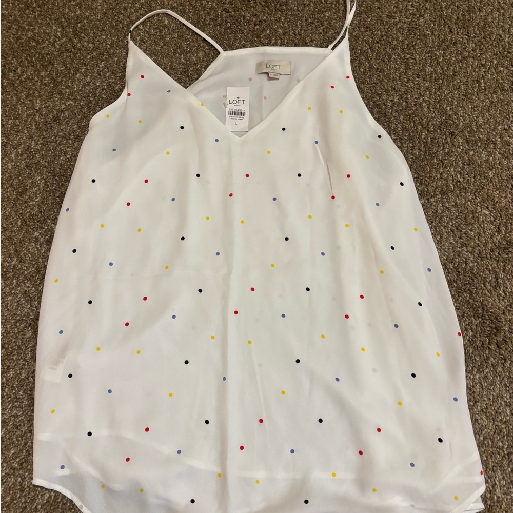 LOFT Women's White Camisole with Colorful Polka Dots
